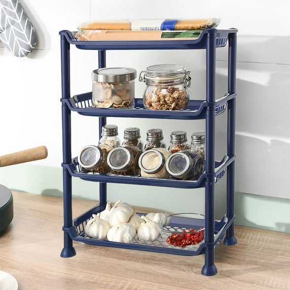Btomtd 4 Tier Multi Layer Organizer Rack, Bathroom and Kitchen Storage Shelving Unit, Countertop and Desktop Storage Shelf Rack 13"W x 7"D x 19"H, Blue