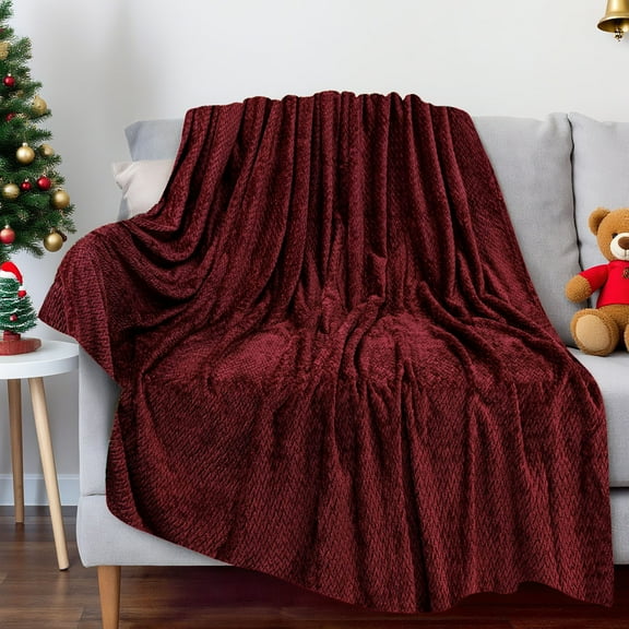 Btomtd 40"x50" Cozy Christmas Throw Blanket for Soft Warmth, Solid Color Nap Couch Blanket, Flexible Bed Blankets Use for Home and Festival Camping, Wine
