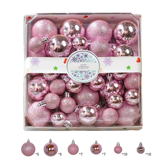 Btomtd 44pcs Multi-Size Christmas Ball Ornaments, Solid Color Plastic Xmas Tree Decorations for Festival Ambiance, Hanging Christmas Balls, Pink