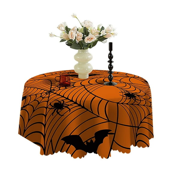 Btomtd 47.24 x 47.24 inch Halloween Oil Resistance Table Cloth Circular Festive Tablecloth Digital Printed Table Cloth for Holiday, A