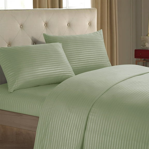 Btomtd 4Piece Fitted Sheet Set in Solid Color Imitation Satin Home Textile Collection Queen Comforter Set Bedding Set with Fitted Sheet Flat Sheet and 2 Pillowcases, 89.76'x101.96', Green