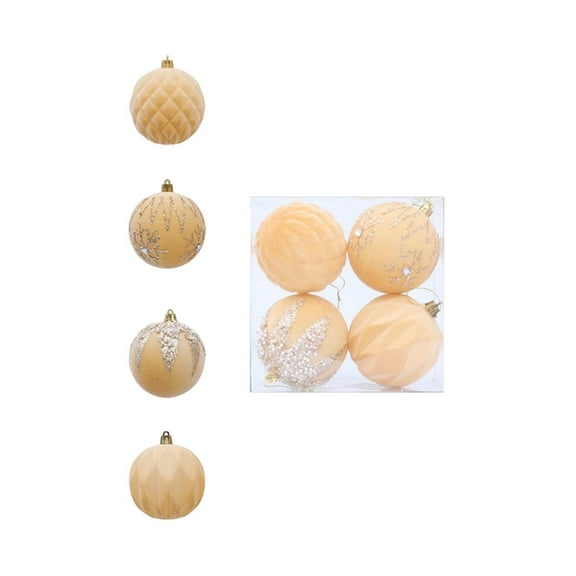Btomtd 4pcs 3.15"/8cm Flocked Christmas Ball Ornaments, Glitter Enhanced Velvet Christmas Balls, Plastic Hanging Tree Decor for Holiday, Yellow