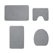 Btomtd 4pcs Solid Color Bath Rug Set Floor Mat Foam Base Absorbent Toilet Cover Machine Washable Carpet Decor, Gray