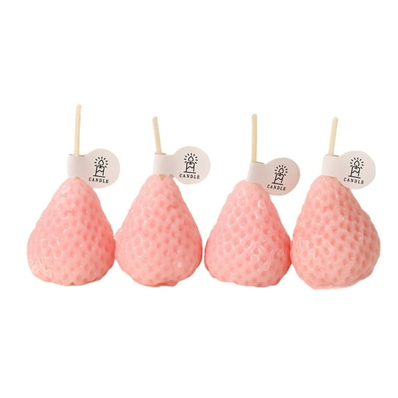 Btomtd 4pcs Strawberry Shape Scented Soy Candles for Home Aromatherapy, Funny and Unique Holiday Candles Gifts, Fruit Scented Candle for Birthday, TOTEL 2.2 oz, Pink