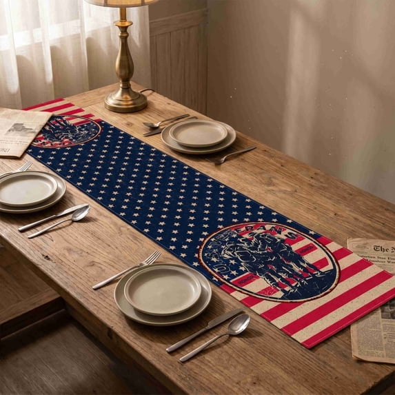 Btomtd 4th Of July Patriotic Table Runner, Independence Day Star & Stripes Table Linen, 72x13 inch Table Cloth for Dining Table Home Party Decor, Color #15