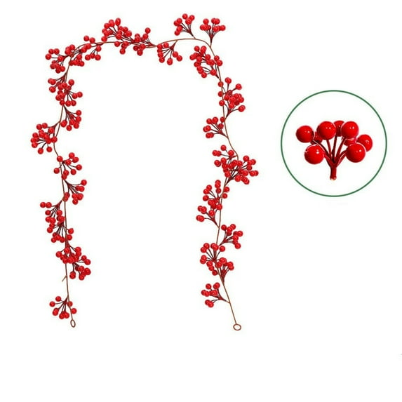 Btomtd 5.7ft Winding Christmas Garland Made of Simulation Rattan with Red Fruit Berries, Festive Greenery Garland for Home Decor, Decorative Fake Plants Rattan Branches Wreath, Red
