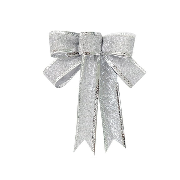 Btomtd 5.9"x5.9" 2pcs Glitter Bow for Christmas Decoration Arrangements and Tree Hangings Sparkling Holiday Ornaments and Festive Bows for Seasonal Displays, Silver