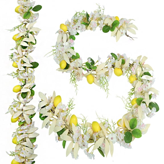 Btomtd 5.9ft Artificial Lemon Vines Garland for Springtime and Wedding, Lemon Fruit Greenery Garland for Dining Table, Fake Plants Wreath Decor for Christmas and Holidays, Beige