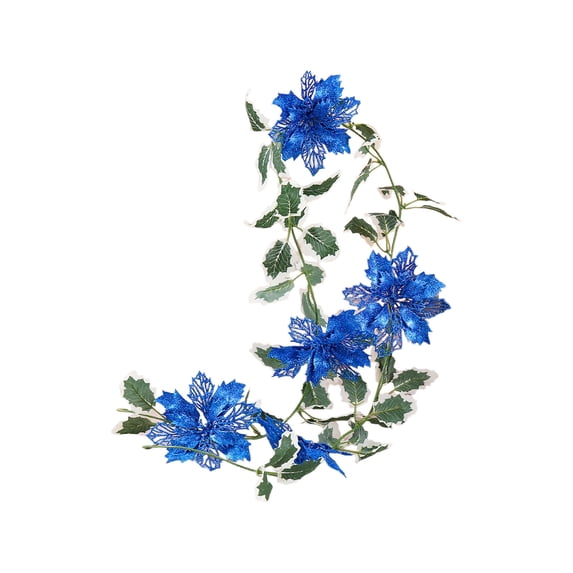 Btomtd 5.9ft Handmade Christmas Garland with Flower Rattan and Green Plant, White Edge Greenery Garland for Holiday Decor, Fake Plants Wreath Christmas Decorations, Blue