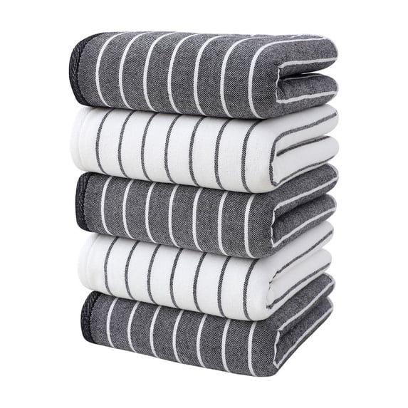 Btomtd 5-Pack Cotton Towels Set with Stripe, Water Absorbent and Soft Washcloths, Household Bath Towels and Face Towels for Daily Use, Size 30" x 14", A