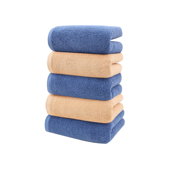 Btomtd 5-Pack Soft Face Towels Set, Absorbent Bathroom Cotton Towels and Washcloths, Household Washcloth for Face and Body, Size 30" x 14", Blue&Beige