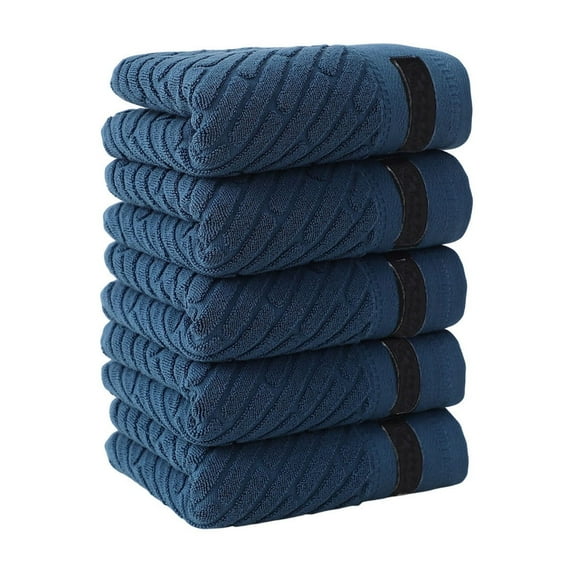 Btomtd 5-Pack Solid Color Towels Set, Full Cotton Thickened Bath Towels, Soft Absorbent Towel and Washcloth Set for Home and Bathroom, Size 29" x 13", Blue