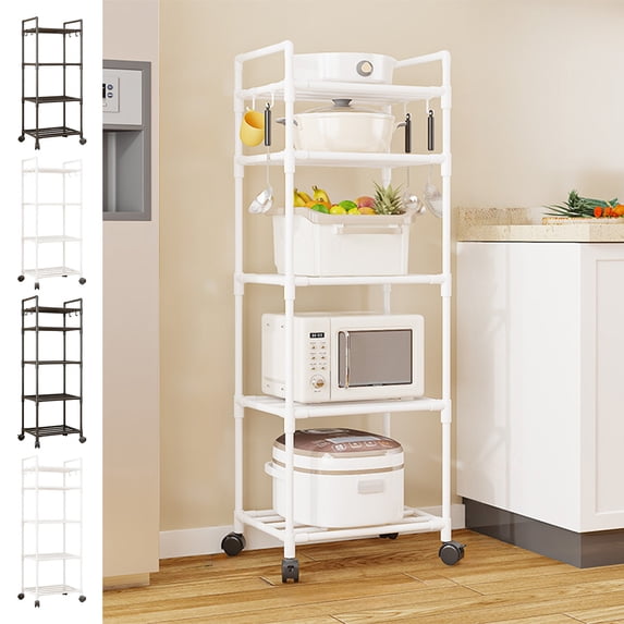 Btomtd 5-Tier Rolling Storage Rack Cart with Wheels, Utility Shelving Unit for Bathroom Kitchen Laundry Room, Mobile Trolley, 16.5"D x 12.6"W x 61.4"H (Black)