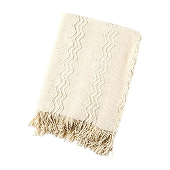 Btomtd 50"x68" Solid Color Tassel Knitted Blanket for Foot of Bed Sofa Throw Blanket Cover Bed Blanket Cozy Blanket, Beige