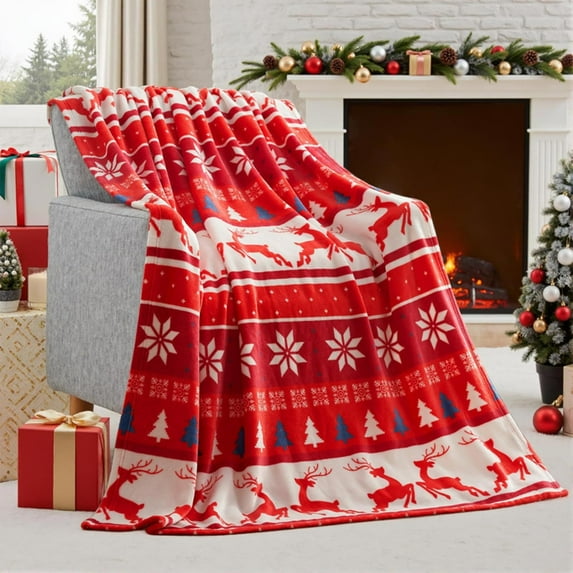 Btomtd 50"x60" Christmas Flannel Throw Blanket, Warm Fleecy and Soft Holiday Couch Blanket, Cozy Winter Bed Blankets for Festive Christmas Decorations, D