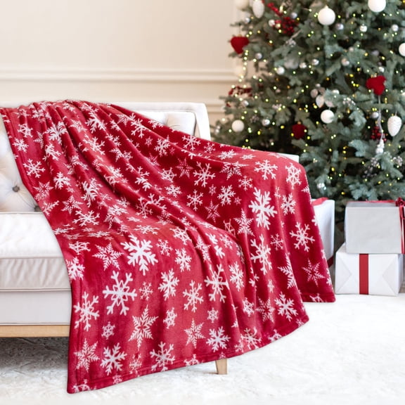 Btomtd 50"x60" Christmas Throw Blanket with Reindeer and Snowflake Print, Flannel Couch Blanket for Winter, Warm Holiday Bed Blankets for Christmas Decorations, B