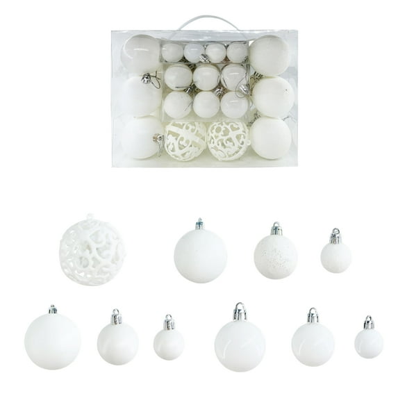 Btomtd 50pcs Christmas Ball Ornaments Set, Multiple Shapes and Sizes of Xmas Tree Decorations for Holiday and Party Christmas Ball Decoration, White