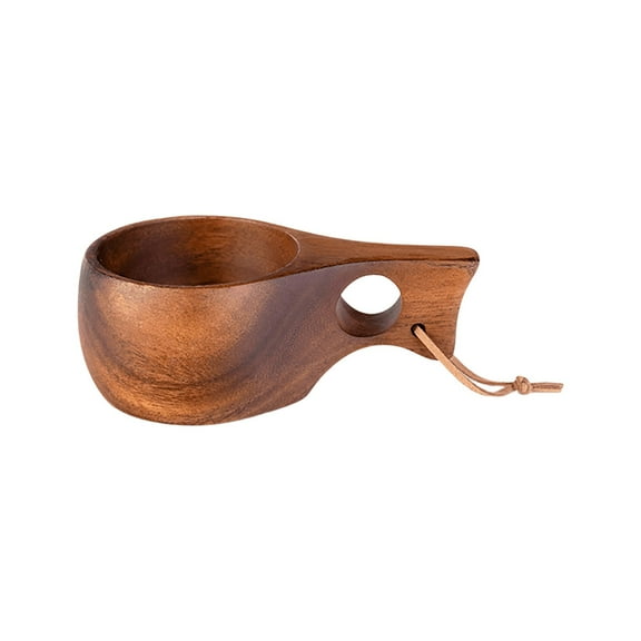 Btomtd 5oz Cute Finnish Style Wooden Lanyard Coffee Cup, Walnut Milk Shaped Mug with Wood Handle, Heat Insulated Coffee Cup for Easy Carrying, B