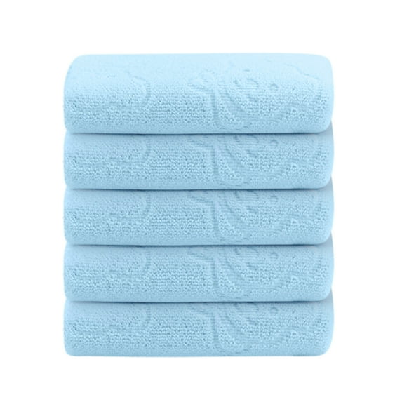 Btomtd 5pcs Bear Embossed Hand Towels Set Soft Absorbent Towel for Cleansing and Face Washing Plain Towels for Bathroom - 23.62'x11.81', Blue