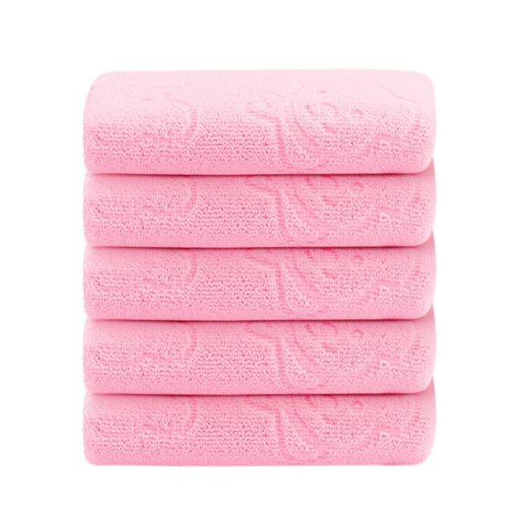 Btomtd 5pcs Bear Embossed Hand Towels Set Soft Absorbent Towel for Cleansing and Face Washing Plain Towels for Bathroom - 23.62'x11.81', Pink