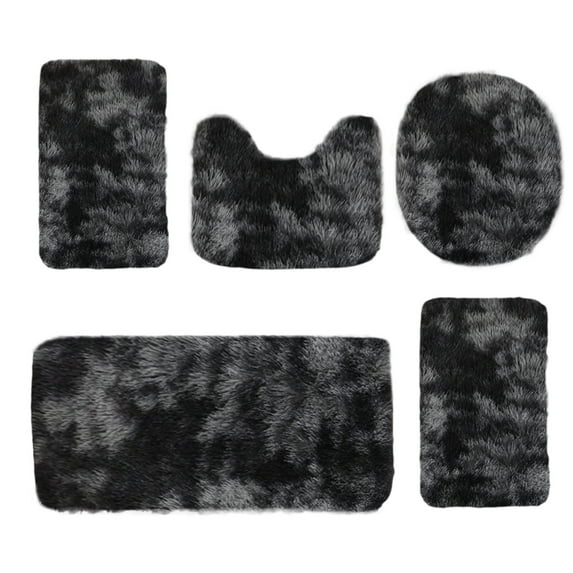 Btomtd 5pcs Mixed Color Bath Rug Set Plush Floor Mat Absorbent Layer Toilet Cover Fast Dry Thickened Machine Washable Rug, Black