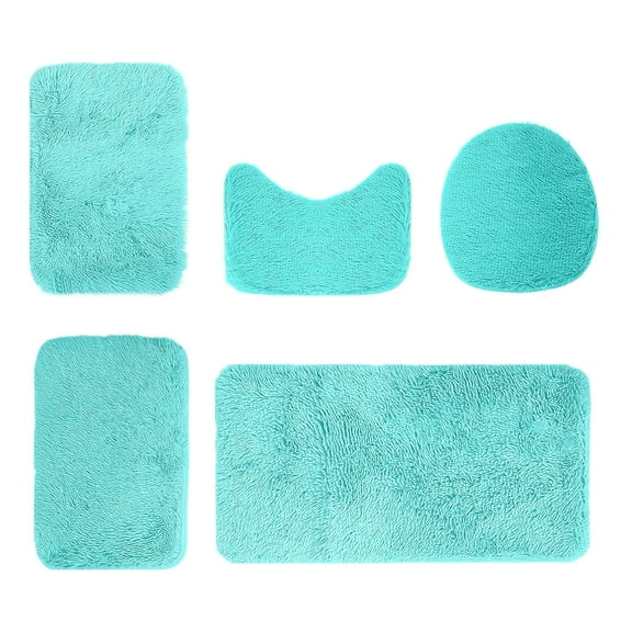 Btomtd 5pcs Multi Shade Bath Rug Set Thickened Floor Mat Absorbent Surface Non Slide Toilet Carpet Fast Dry, Blue
