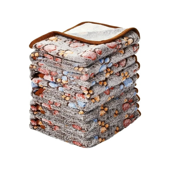 Btomtd 5pcs Super Soft Fluffy Pet Blanket for Dog and Cats, Washable Flannel Throw Mat for Couch and Bed, Paw Print Pet Planket and Bed Mat for Sleeping, 24"x16", Black