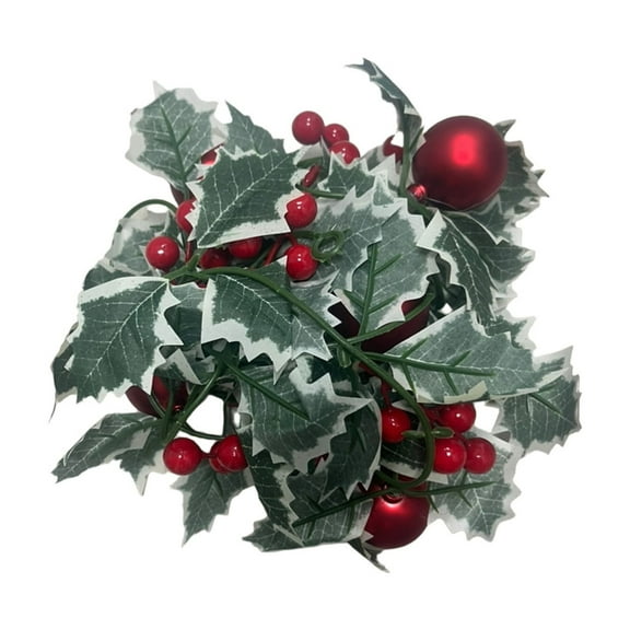 Btomtd 6.6ft Christmas Garland with LED Copper Lights on Rattan, Greenery Garland with Needles and Cones, Red Christmas Fake Plants Wreath for Tree Decoration, A