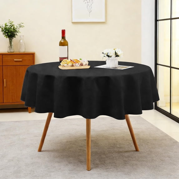 Btomtd 60 Inch Polyester Round Tablecloth, Waterproof Stain Resistant Solid Color Table Cloth for Home Dining Use, Black