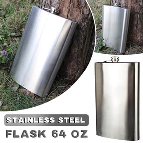 Btomtd 64oz Portable Stainless Steel Flask, Large Hip Liquor Bottle for Wine and Water, Metal Container with Screw Cap, Silver
