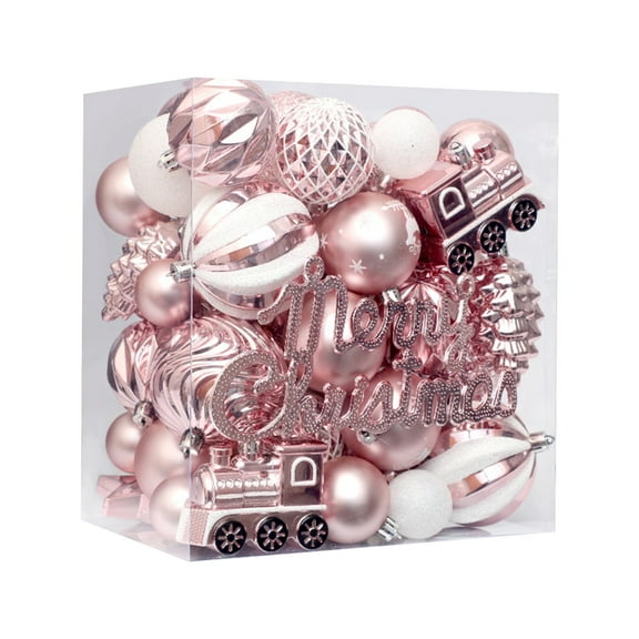 Btomtd 65pcs Multi-size Painted Christmas Balls, Bulk Assortment of Hanging Tree Christmas Ornaments, Grand Christmas Decorations Collection for Holiday, Pink