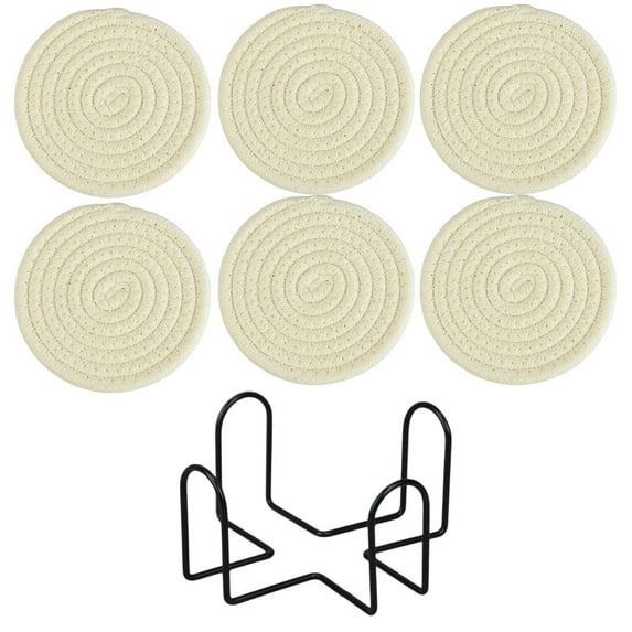 Btomtd 6pc Round Woven Placemats Non Slip Antiscald Gauze Western Restaurant Insulating Mats with Storage Household, White