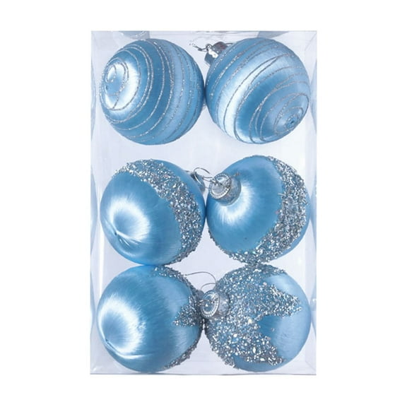 Btomtd 6pcs 3.15"/8cm Antique Christmas Ball Ornaments, Natural Finish Christmas Balls for Tree Decor and Scene Layout, Boxed Hanging Pendants, Light Blue