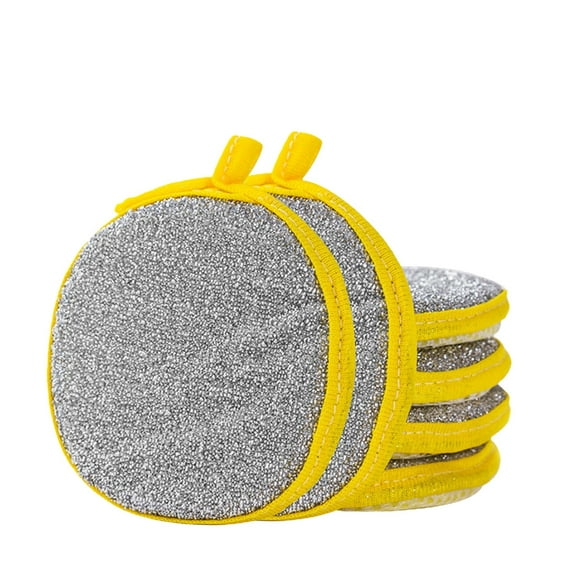 Btomtd 6pcs Double Sided Sponge Dishwand for Degreasing Bowls Kitchen Sponges Non Stick Oil Cleaning Cloth Scrub Sponge Pads, Yellow