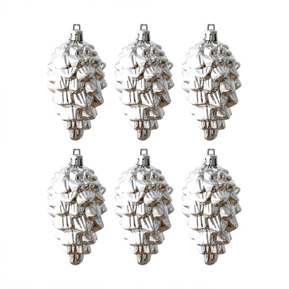 Btomtd 6pcs Pines Cones Shaped Ornaments, Christmas Tree Decorations Set, Plastic Tree Pendant for Holiday, Hanging Decoration and Festive Decor, Silver