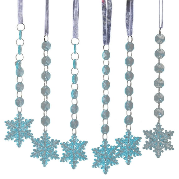 Btomtd 6pcs Snowflake and Icicle Christmas Ornaments, Acrylic Crystal Tree Pendant with Water Drop, Hanging Decoration for Winter Display, Crystal Decor and Ornaments, Blue-B