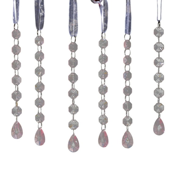 Btomtd 6pcs Snowflake and Icicle Christmas Ornaments, Acrylic Crystal Tree Pendant with Water Drop, Hanging Decoration for Winter Display, Crystal Decor and Ornaments, Pink-C