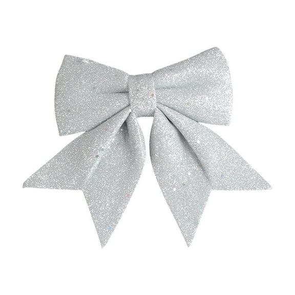 Btomtd 7.87"x6.69" Pearl Cottons Gold Powder Bow for Mall Christmas Tree Decoration and Gift Box DIY Accessories Festive Ornaments and Holiday Bows for Crafting, Silver