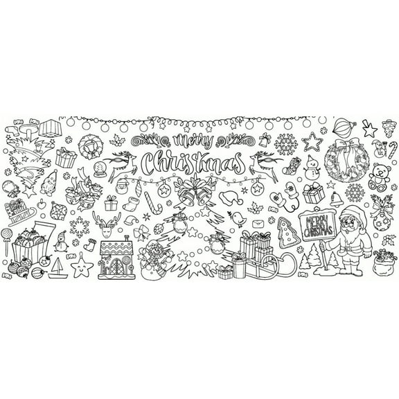Btomtd 71.65 x 30.7 inch Christmas Graffiti Tree Paper Table Cloth Holiday Table Cloth Festive Tablecloth Seasonal Party Decor, Multicolor
