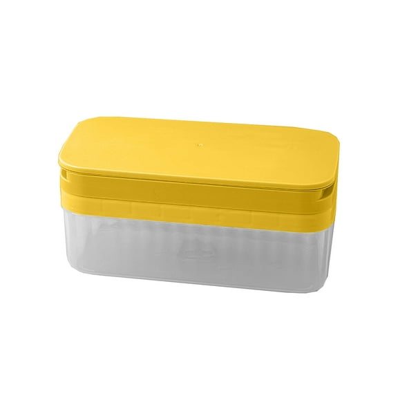 Btomtd 79-hole Ice Cube Storage Set with Bin and Lid Space Saving Ice Cube Trays with Easy Release, Yellow