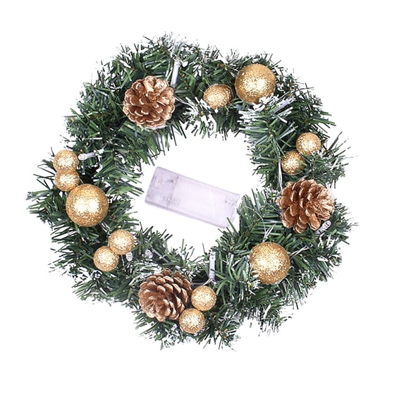 Btomtd 8" Christmas Party Decoration Wreath with Berries and Pine Cones, Red Balls Wreaths for Doors and Windows, Indoor Outdoor Garland for Holiday Celebration, Gold