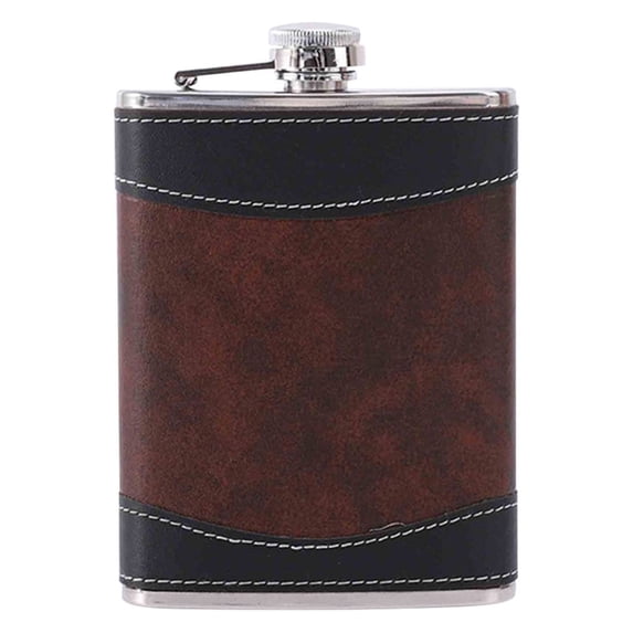 Btomtd 8oz Stainless Steel Hip Flask with Stitched Leather, Pocket Sized Portable Bottle for Whiskey, Flasks for Liquor with Funnel for Men and Women, Brown