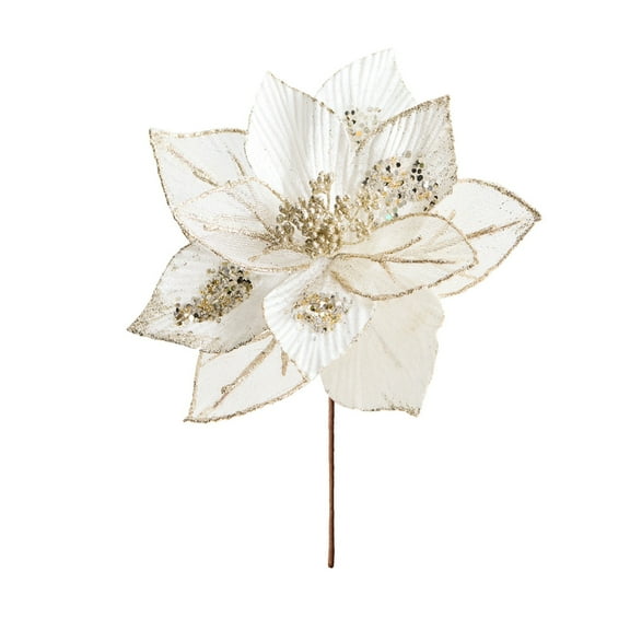 Btomtd 9.4"x9.4" Artificial Christmas Flower Pick, Cloth Material Simulation Fake Plants with Fake Mums for Tree Decoration, Fake Flowers Wedding Party Hall Scene Holiday Gift, A