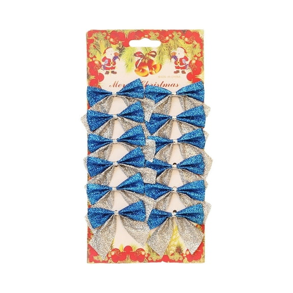 Btomtd 9.44"x5.51" 12pcs Gold Powder Mini Bow for Christmas Day Hotel Party and Tree Decoration Bright Holiday Ornaments and Festive Bows for Seasonal Celebration Props, C
