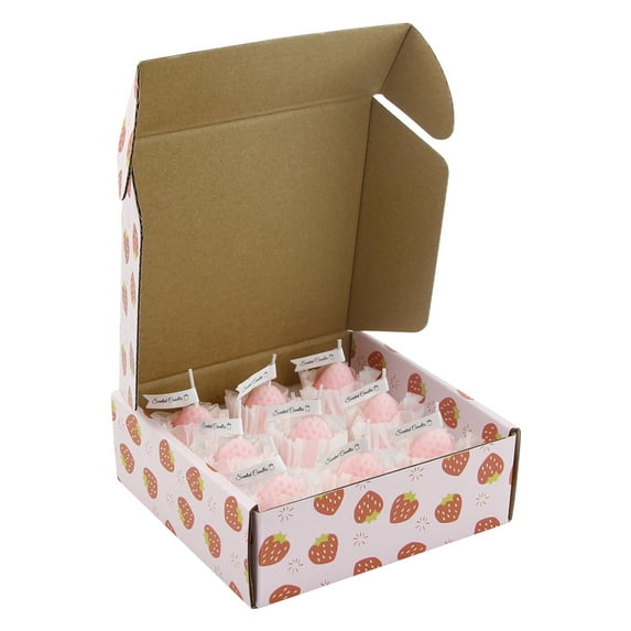 Btomtd 9-Piece Mini Strawberry Shaped Scented Candles, Decorative Candles for Scatter Photography Props and Birthday Gifts, Fruit Scented Candle Set, TOTEL 6.3 oz, Pink