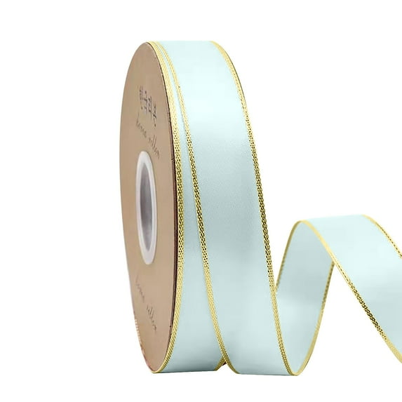 Btomtd 900"x0.9" Double Gold Edged Polyester Ribbon for Gift Flower Packaging and DIY Decoration Elegant Ribbon for Holiday Ornaments and Crafts, Light Blue