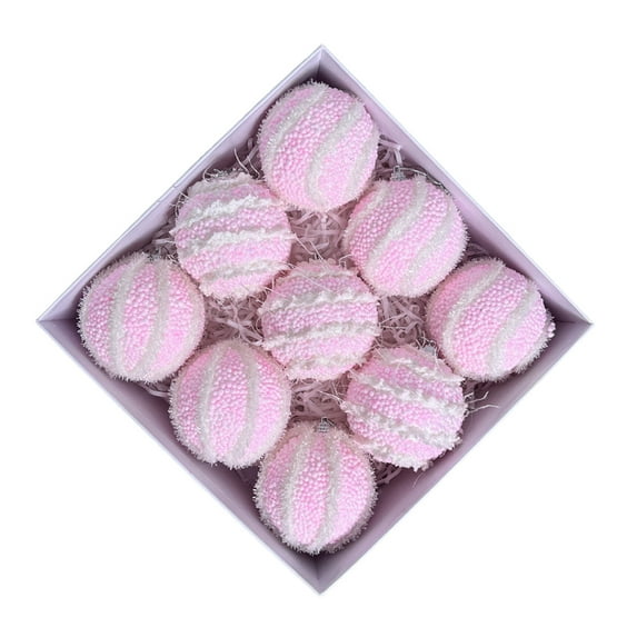 Btomtd 9pcs 8cm/3.15" Gift Boxed Soft Macaron Christmas Balls Set, Decorative Hanging Ornaments for Christmas Tree, Christmas Decorations for Holiday Displays, Pink