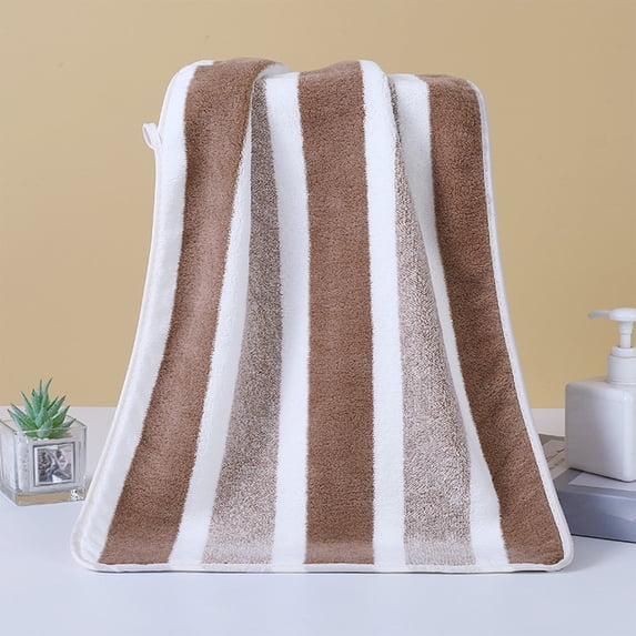 Btomtd Absorbent Edges Corals Fleece Towels for Bathroom, Large Striped Bath Towels and Hair Wrap, Face Washing Towel for Men and Women, 1-Pack, Size 30" x 14", Brown