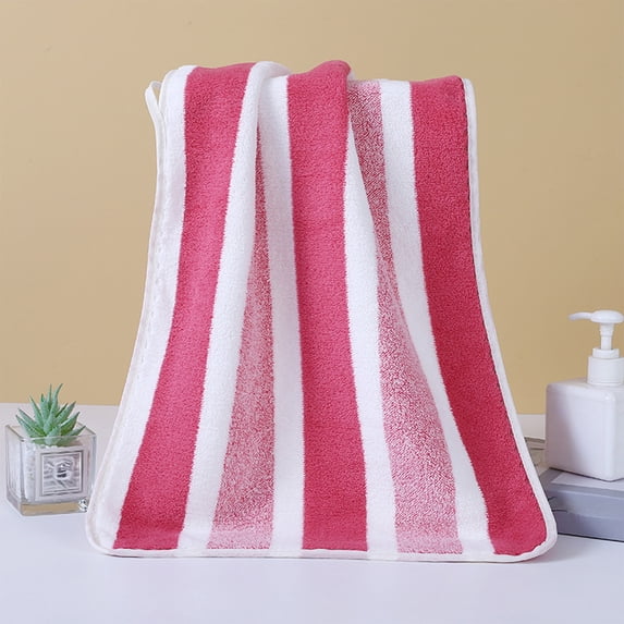 Btomtd Absorbent Edges Corals Fleece Towels for Bathroom, Large Striped Bath Towels and Hair Wrap, Face Washing Towel for Men and Women, 1-Pack, Size 30" x 14", Red