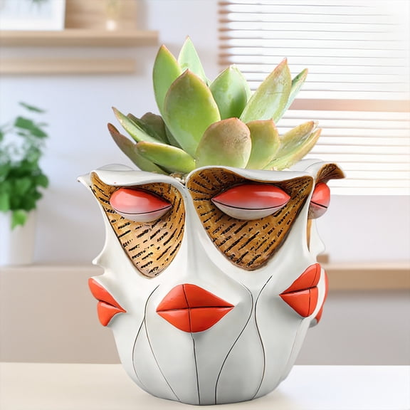 Btomtd Abstract Multi-Sided Face Resin Flower Pot, Home and Courtyard Garden Decoration Plant Pots, Sculptural Planter and Outdoor Ornament, Multicolor